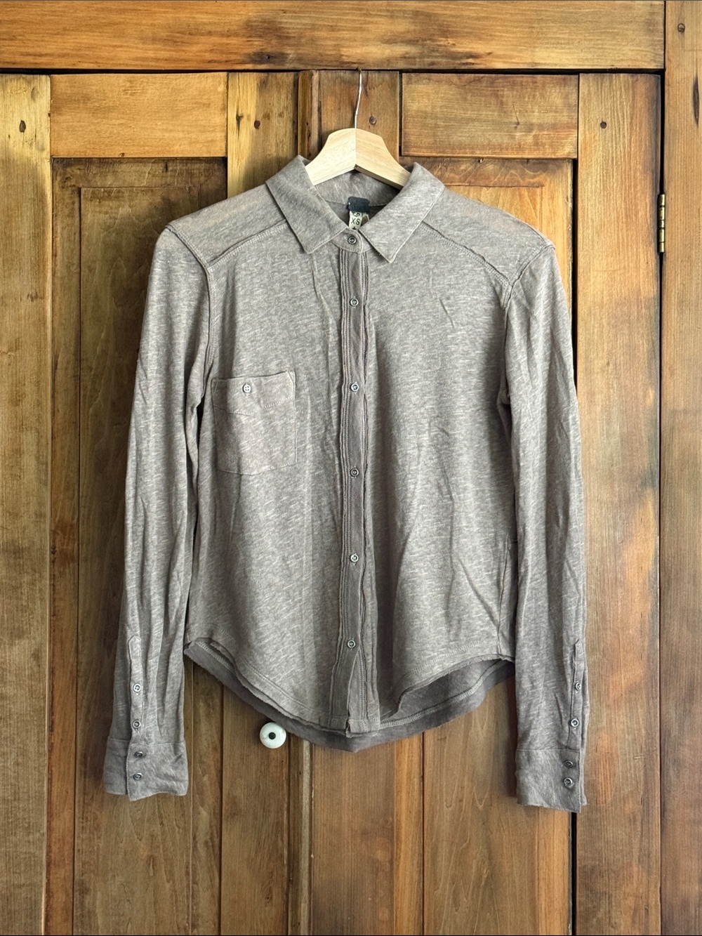 We The Free XS Taupe Linen Cotton Button-Down Shirt Casual Comfort Lightweight